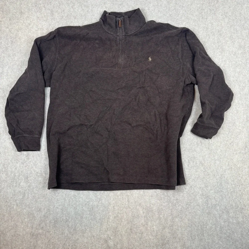 Polo‎ Ralph Lauren Quarter Zip Pullover Mens 2XB Brown Cotton Knit Logo